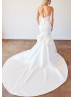Strapless Ivory Satin Classic Wedding Dress With Detachable Bow